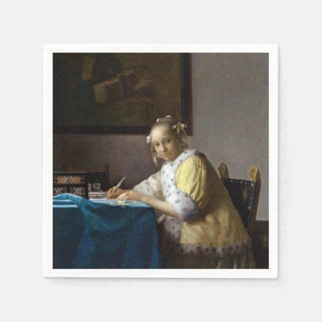 Johannes Vermeer - A Lady writing a Letter Napkin (Front)