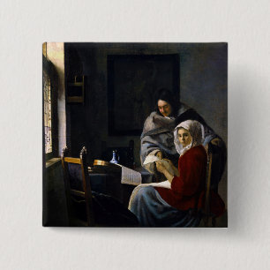 Johannes Vermeer - Girl Interrupted at Her Music 15 Cm Square Badge