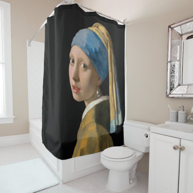 Johannes Vermeer - Girl with a Pearl Earring Shower Curtain (In Situ)