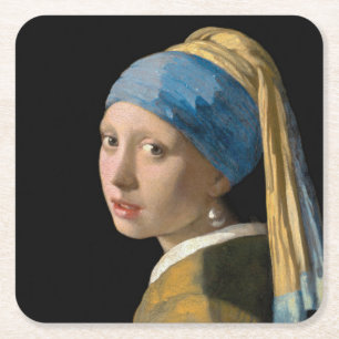 Johannes Vermeer - Girl with a Pearl Earring Square Paper Coaster