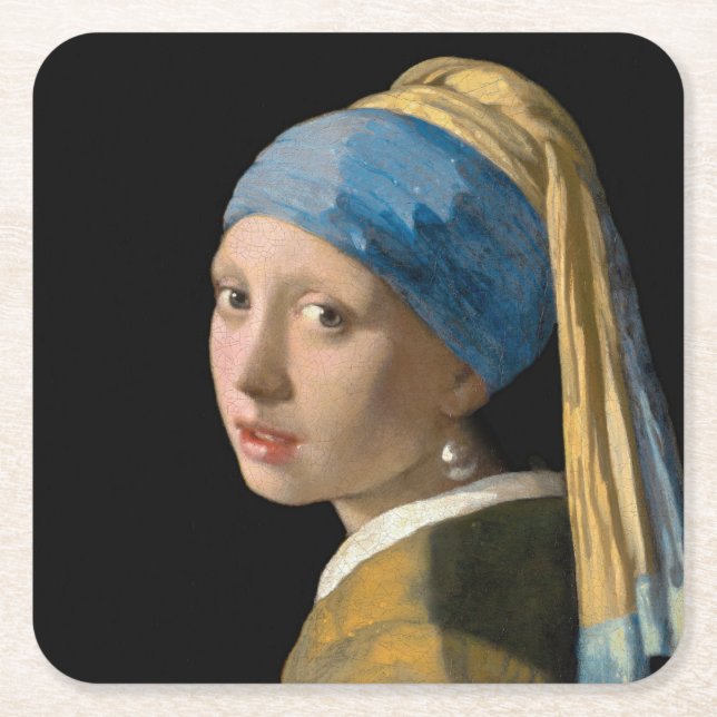 Johannes Vermeer - Girl with a Pearl Earring Square Paper Coaster (Front)