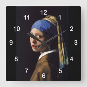 Johannes Vermeer , “Girl with a Pearl Earring” Square Wall Clock