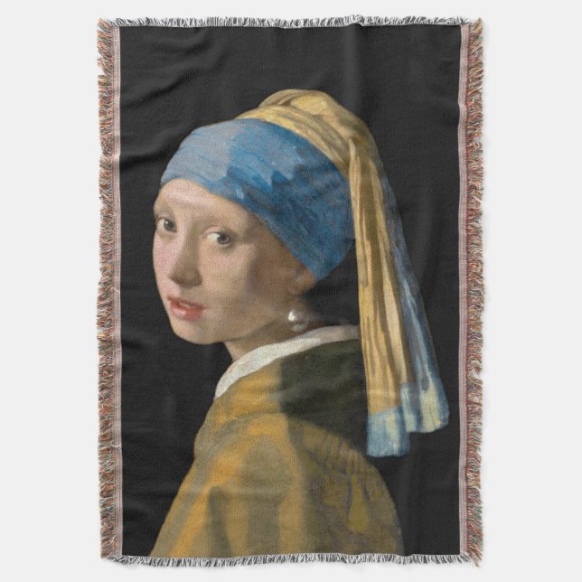 Johannes Vermeer - Girl with a Pearl Earring Throw Blanket (Front Vertical)