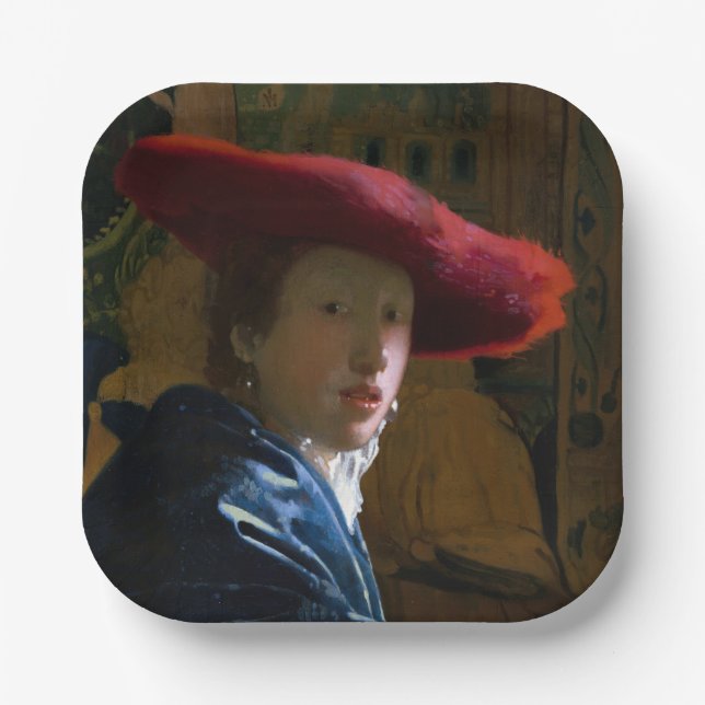 Johannes Vermeer - Girl with a Red Hat Paper Plate (Front)