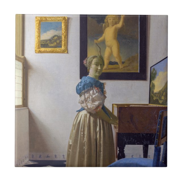Johannes Vermeer - Lady Standing at a Virginal Ceramic Tile (Front)