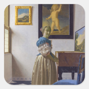 Johannes Vermeer - Lady Standing at a Virginal Square Sticker