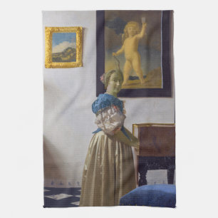 Johannes Vermeer - Lady Standing at a Virginal Tea Towel