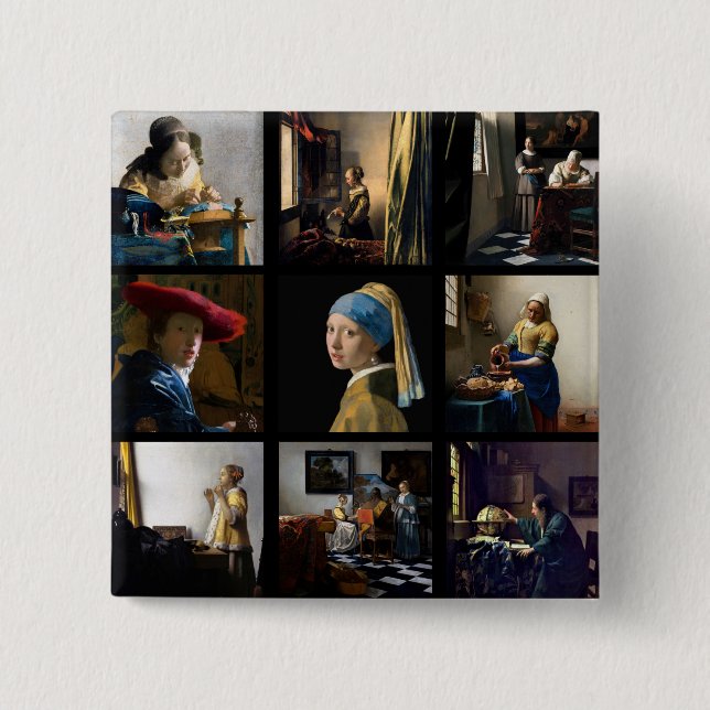 Johannes Vermeer - Masterpieces Grid 15 Cm Square Badge (Front)