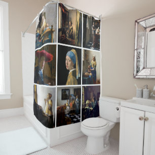 Johannes Vermeer - Masterpieces Grid Square Shower Curtain