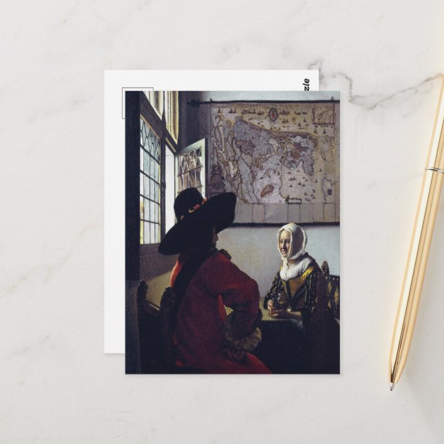 Johannes Vermeer, Officer And Laughing Girl Postcard (Front/Back In Situ)