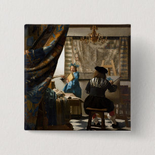 Johannes Vermeer - The Allegory of Painting 15 Cm Square Badge
