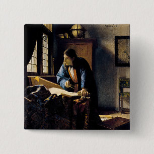 Johannes Vermeer - The Geographer 15 Cm Square Badge