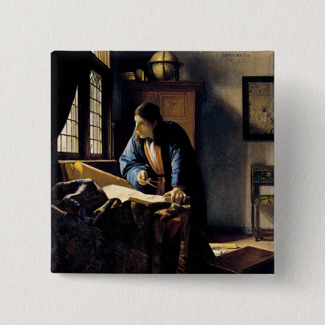Johannes Vermeer - The Geographer 15 Cm Square Badge (Front)