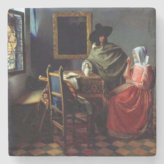 Johannes Vermeer - The Glass of Wine Magnetic Card Stone Coaster (Front)