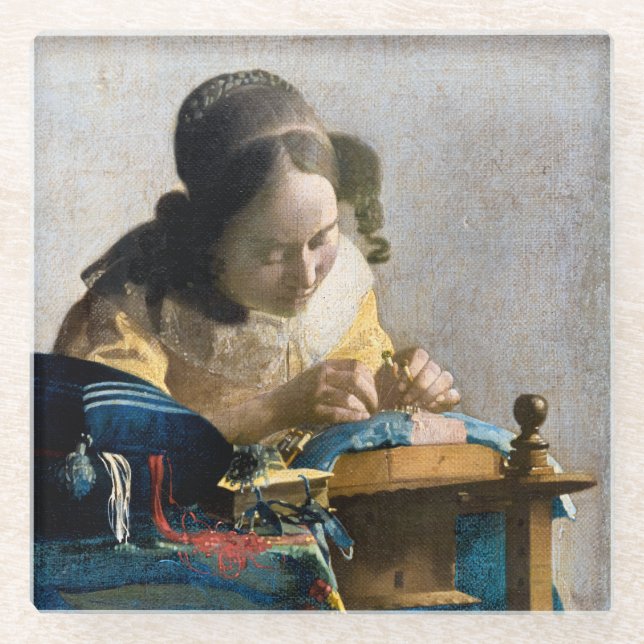 Johannes Vermeer - The Lacemaker Glass Coaster (Front)