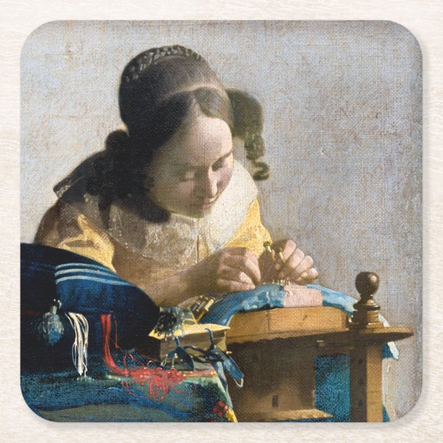 Johannes Vermeer - The Lacemaker Square Paper Coaster (Front)