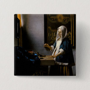 Johannes Vermeer - Woman Holding a Balance 15 Cm Square Badge