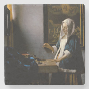 Johannes Vermeer - Woman Holding a Balance Stone Coaster