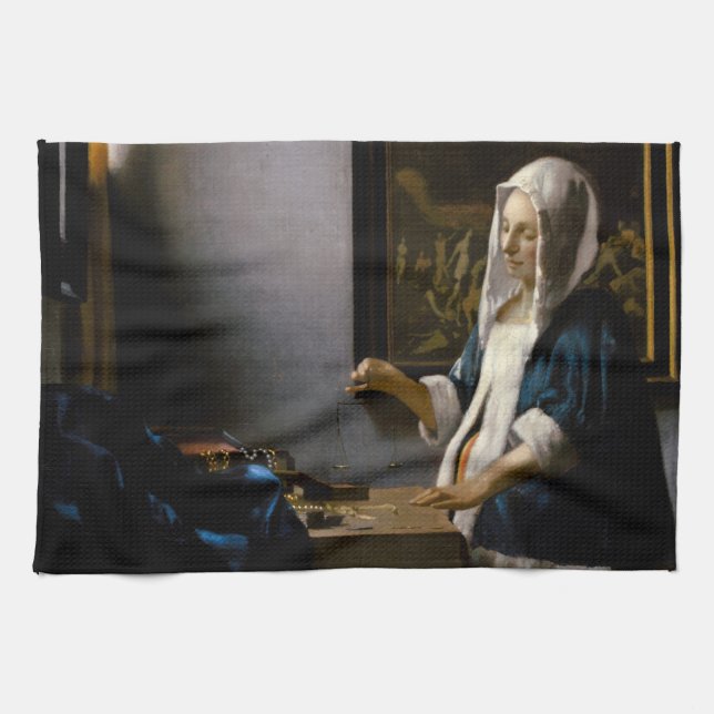 Johannes Vermeer - Woman Holding a Balance Tea Towel (Horizontal)