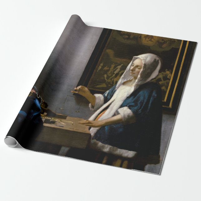 Johannes Vermeer - Woman Holding a Balance Wrapping Paper (Unrolled)