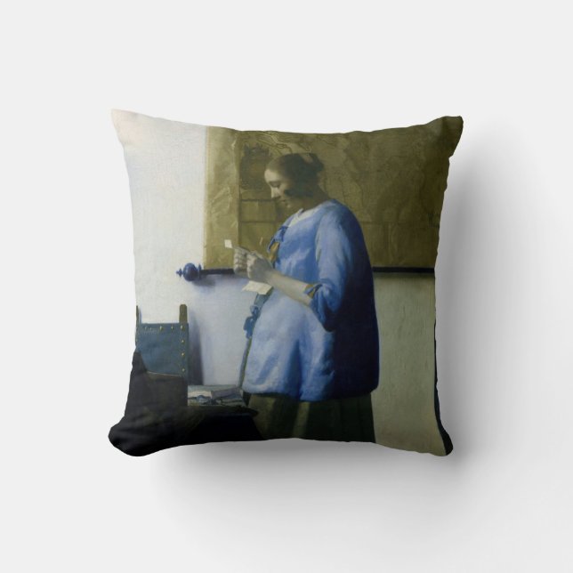 Johannes Vermeer - Woman in Blue Reading a Letter Cushion (Front)