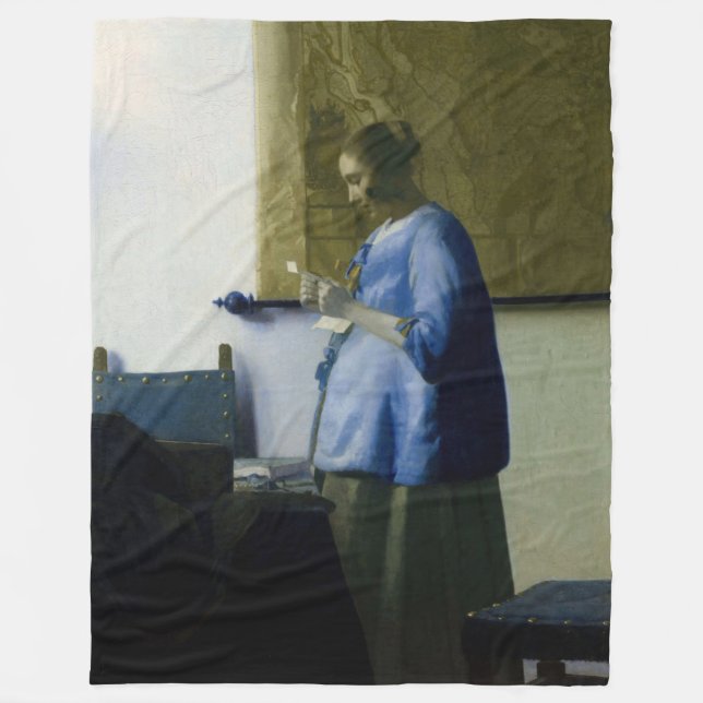 Johannes Vermeer - Woman in Blue Reading a Letter Fleece Blanket (Front)