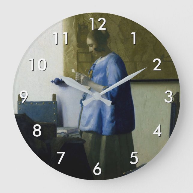 Johannes Vermeer - Woman in Blue Reading a Letter Large Clock (Front)