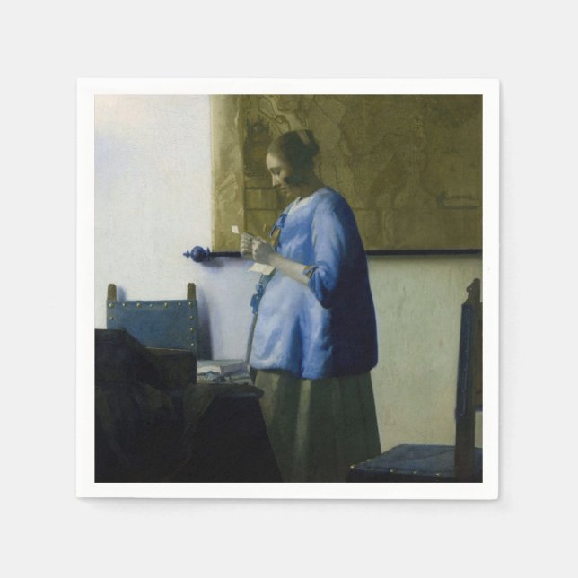 Johannes Vermeer - Woman in Blue Reading a Letter Napkin (Front)