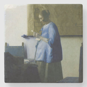 Johannes Vermeer - Woman in Blue Reading a Letter Stone Coaster