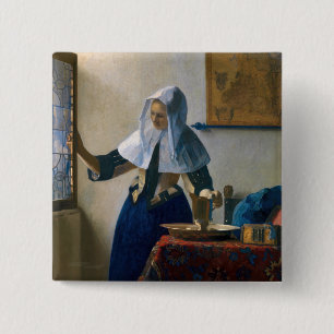 Johannes Vermeer - Woman with a Water Pitcher 15 Cm Square Badge