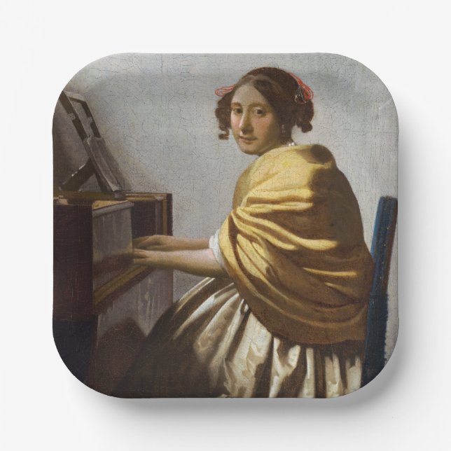 Johannes Vermeer - Young Woman Seated at Virginal Paper Plate (Front)