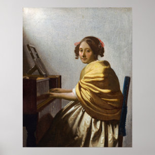 Johannes Vermeer - Young Woman Seated at Virginal Poster