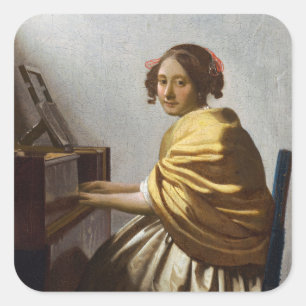 Johannes Vermeer - Young Woman Seated at Virginal Square Sticker