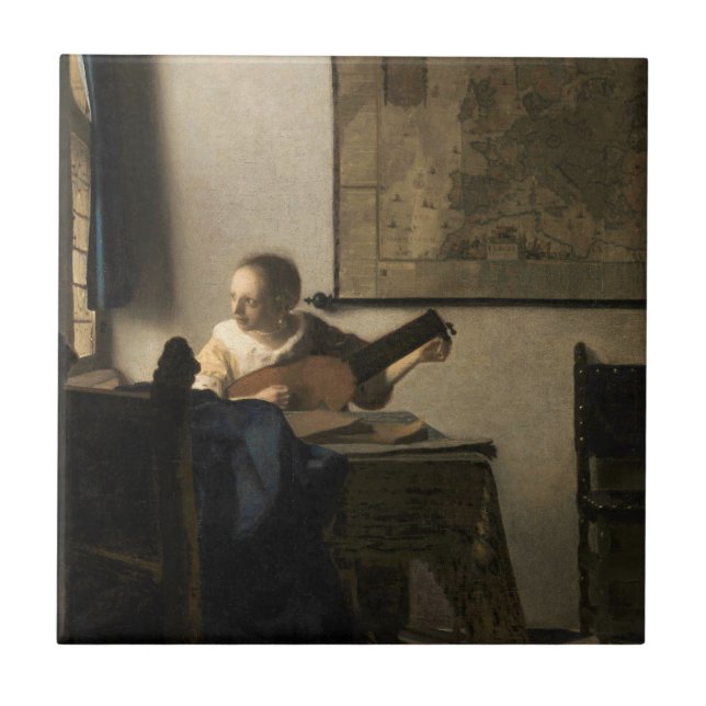 Johannes Vermeer - Young Woman with a Lute Ceramic Tile (Front)
