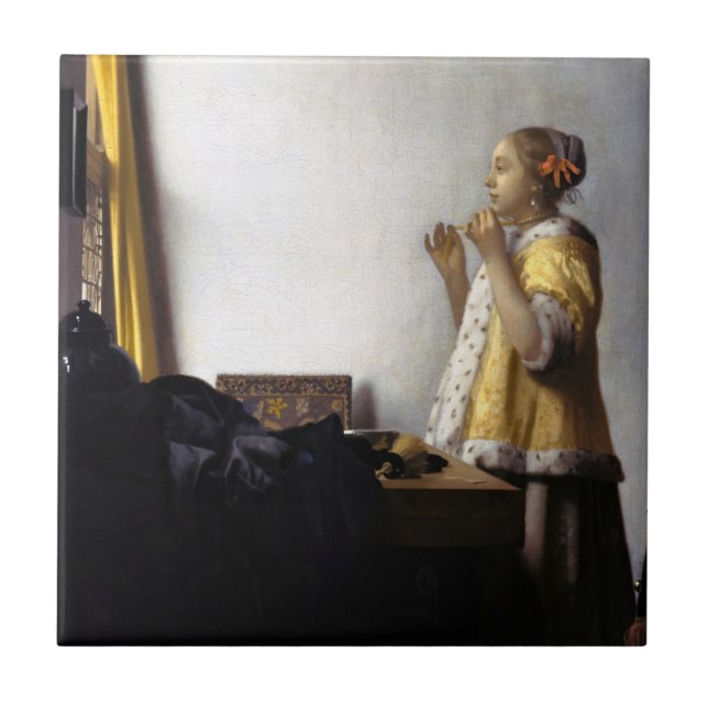 Johannes Vermeer - Young Woman with Pearl Necklace Ceramic Tile (Front)