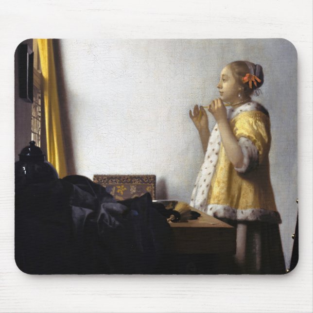 Johannes Vermeer - Young Woman with Pearl Necklace Mouse Pad (Front)
