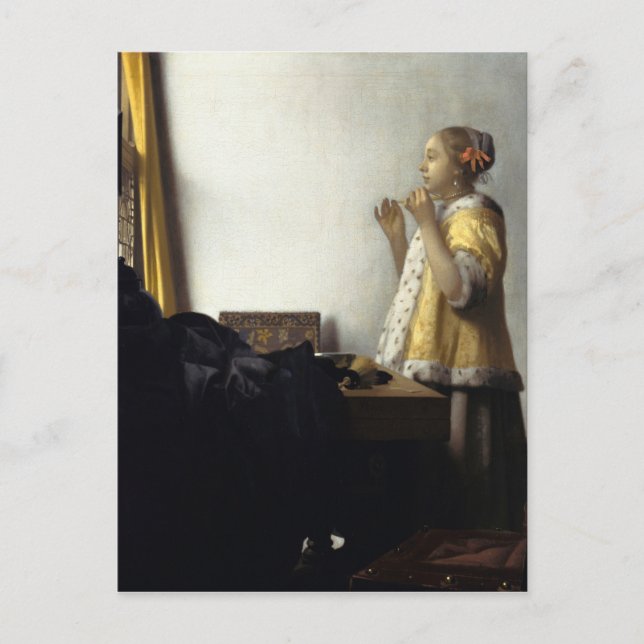 Johannes Vermeer, Young Woman With Pearl Necklace Postcard (Front)