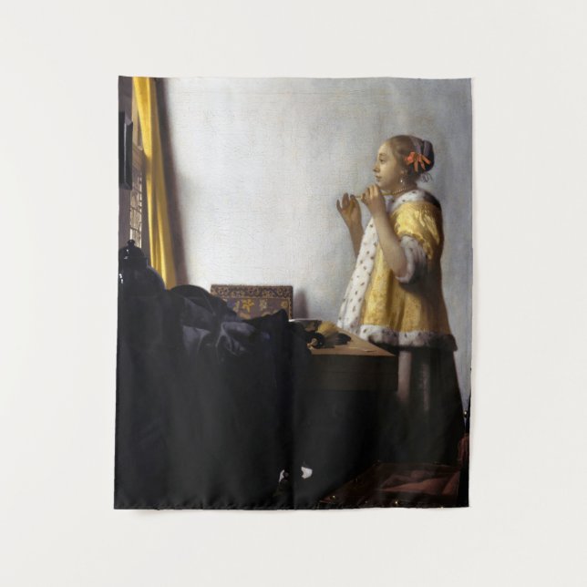 Johannes Vermeer - Young Woman with Pearl Necklace Tapestry (Front)