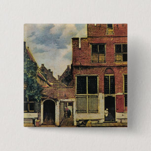 Johannes Vermeer's Street in Delft (circa 1660) 15 Cm Square Badge
