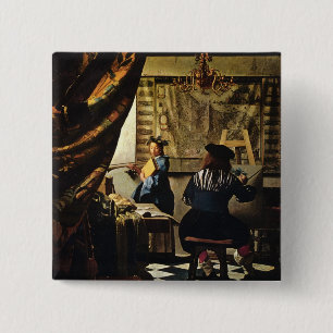 Johannes Vermeer's The Art of Painting circa 1668 15 Cm Square Badge