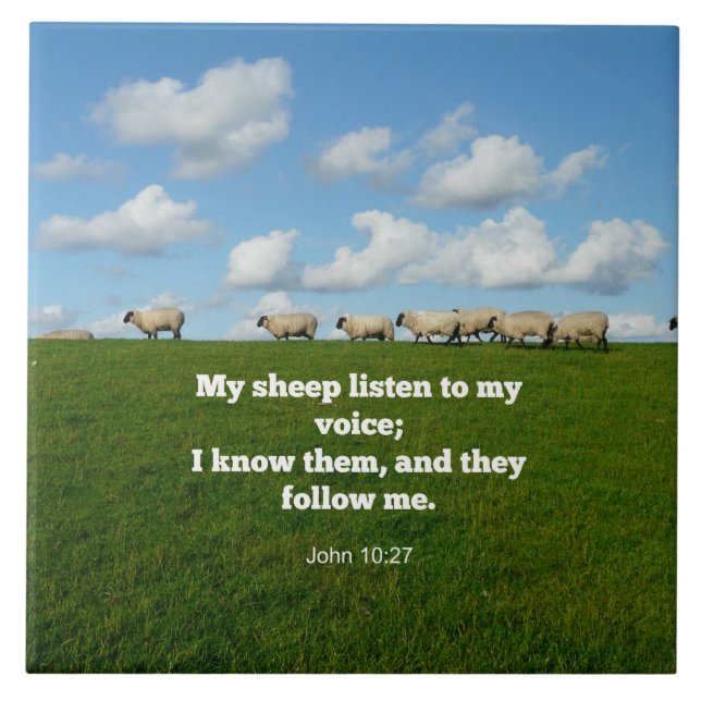 John 10:27, scripture verse, ceramic tile (Front)