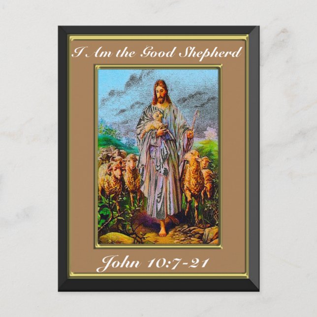 John 10:7-21 I Am the Good Shepherd Brown Frame Postcard (Front)