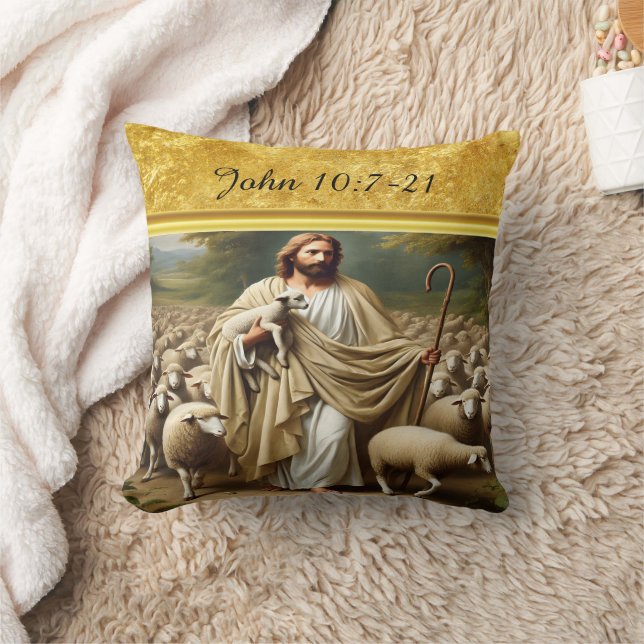 John 10:7 Good Shepherd Gold Design Cushion (Blanket)