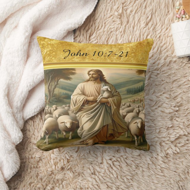John 10:7 Jesus Caring Scene Cushion (Blanket)