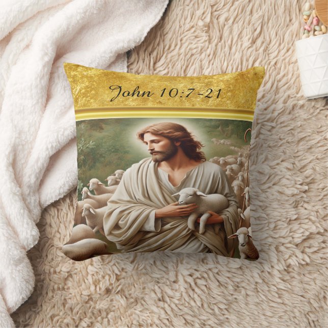 John 10:7 Peaceful Shepherd Scene Cushion (Blanket)