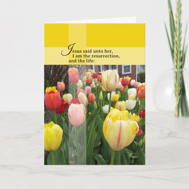 John 11 Happy Resurrection Sunday Cross Tulip Card (Front)