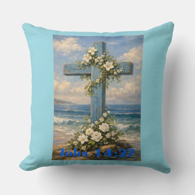 John 14:27 Beach Cross Throw Pillow (Front)