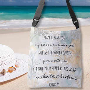 John 14:27, Peace, Bible Verse Bohemian Floral  Crossbody Bag