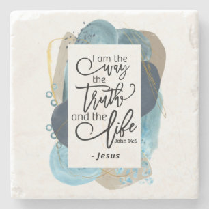John 14:6 I Am the Way Truth Life Christian Bible  Stone Coaster