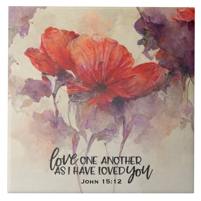 John 15:12 Love One Another Bible Verse Christian Ceramic Tile (Front)